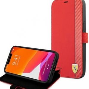 Genuine Ferrari Off Track Carbon Stripe iPhone 13 Pro Book Case in Red