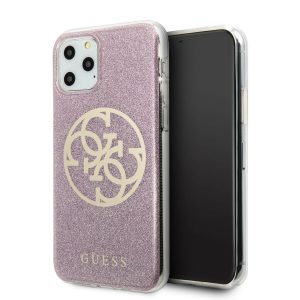 Genuine Guess Circle Logo Silicone Purple Glitter Case for iPhone 11 Pro Max
