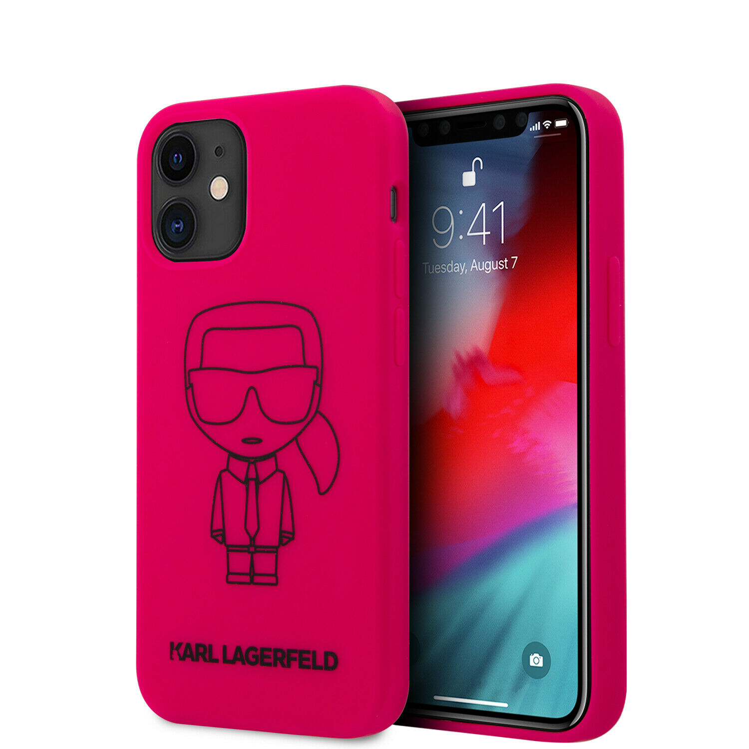 Genuine Karl Lagerfeld Iconic Outline Silicone Cover for iPhone 12 Mini - Pink