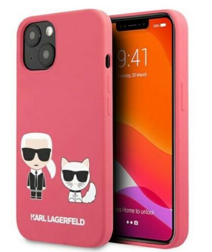 Genuine Karl Lagerfeld Karl and Choupette Silicone Case For iPhone 13 - Pink