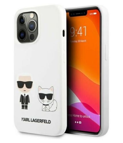 Genuine Karl Lagerfeld Karl and Choupette Silicone Case For iPhone 13 Pro- White