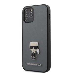 Genuine Karl Lagerfeld Saffiano Iconic Cover for iPhone 12 & 12 Pro - Silver