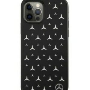 Genuine Mercedes Silver Star Pattern Case Cover for iPhone 12 Pro Max - Black