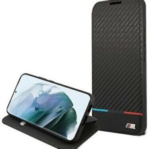 Genuine BMW Carbon Book Wallet Cover for Samsung S22+ Black