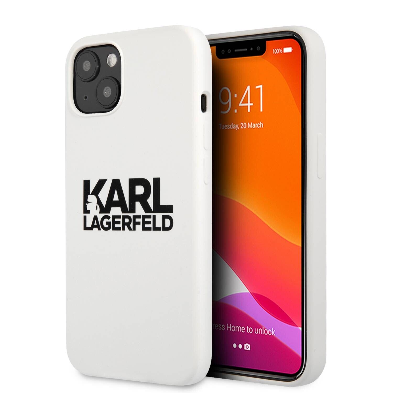 Genuine Karl Lagerfeld Big Logo Soft Touch White Silicone Case For iPhone 13