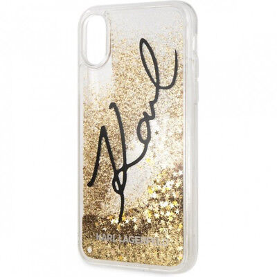 Genuine Karl Lagerfeld Gold Glitter Signature Case For iPhone XS & iPhone X