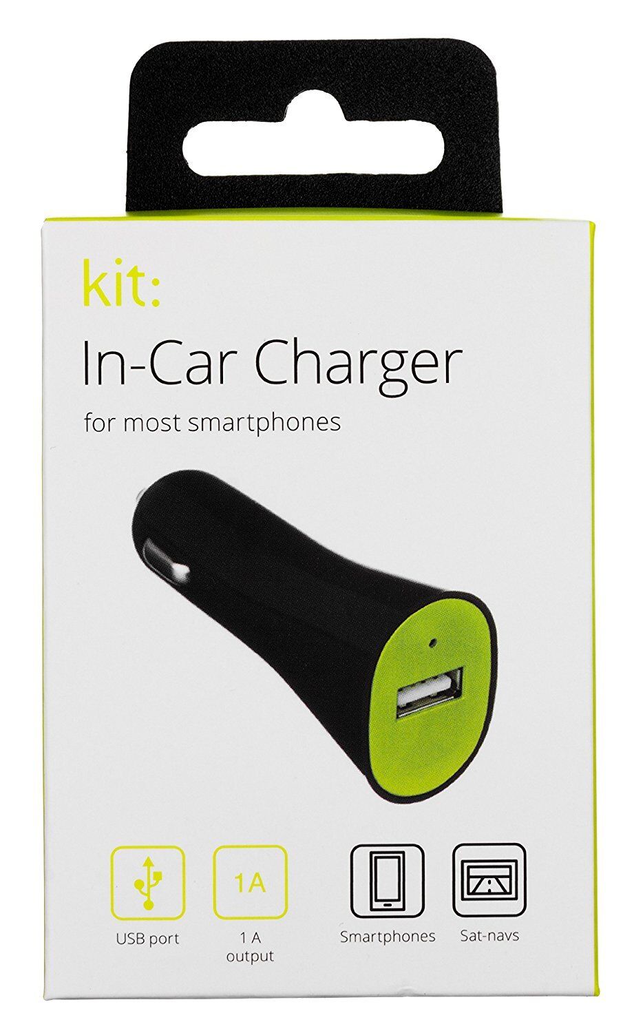 Kit 1 Amp Universal USB In-Car Charger Compatible with Smartphones, Tablets