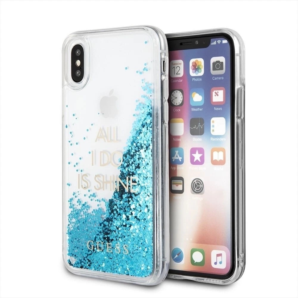 Genuine Guess Liquid Glitter Logo Hard Impact Case Cover For iPhone X or XS
