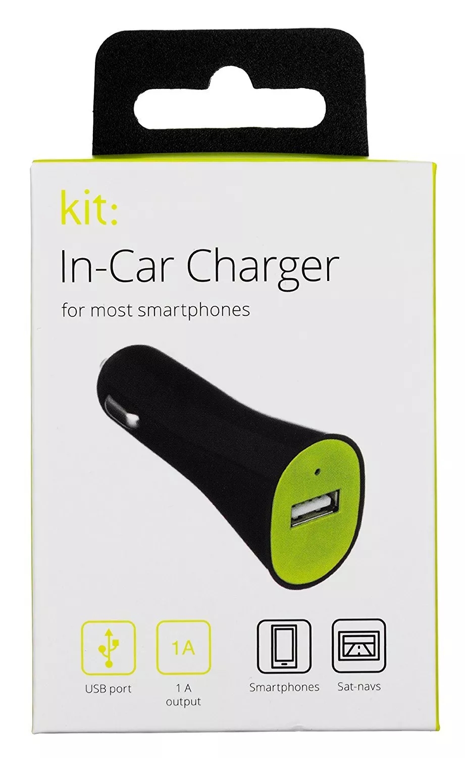 Kit 1 Amp Universal USB In-Car Charger Compatible with Smartphones, Tablets