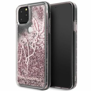 Genuine Karl Lagerfeld Pink Floating Glitter Signature Case For iPhone 11 Pro