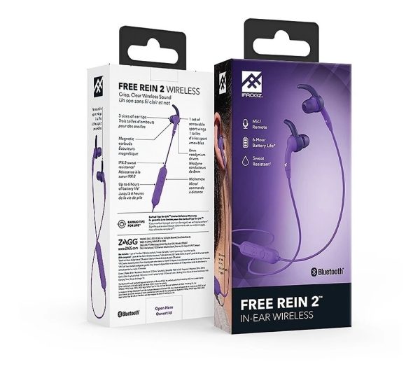 iFrogz Free Rein 2 Bluetooth Wireless Headphones Purple Sweat Resistant