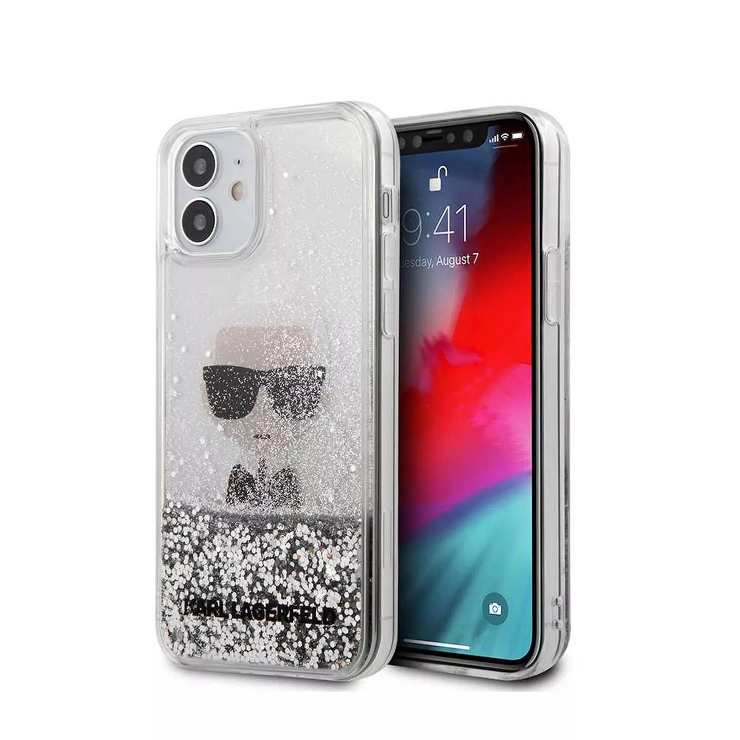 Genuine Karl Lagerfeld Liquid Glitter Iconic Transparent Cover iPhone 12 Mini