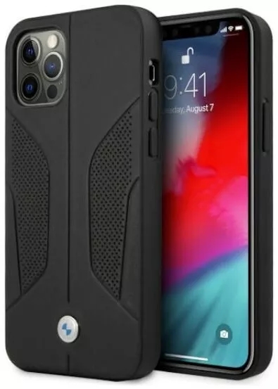 Genuine BMW Leather Debossed Logo Perforate Impact Case iPhone 12 Pro Max Black