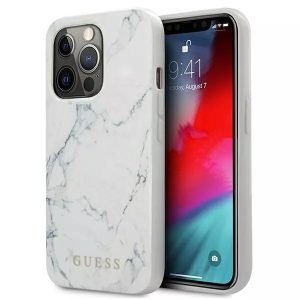 Genuine Guess White Marble Hard Case Cover For Apple iPhone 13 Pro
