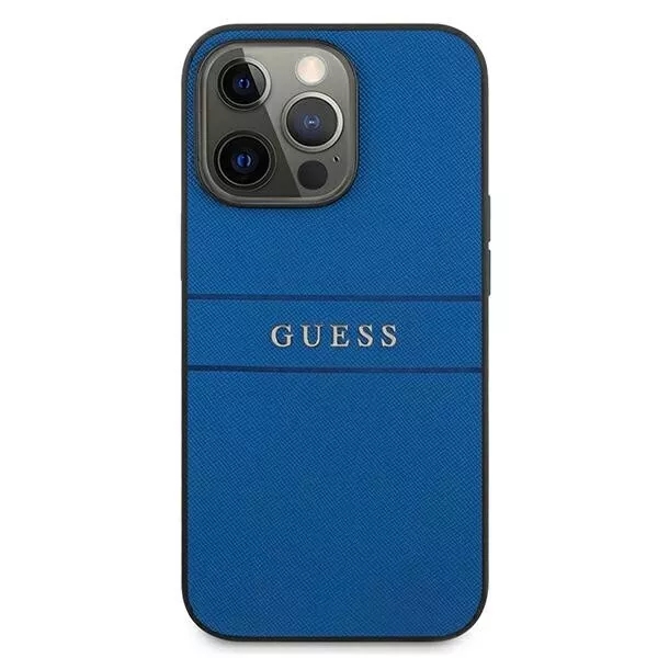 Genuine Guess Saffiano Stripe Hard Case Cover For iPhone 13 Pro - Blue - Image 4