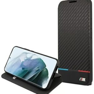 Genuine BMW Carbon Book Wallet Cover for Samsung S22+ Black