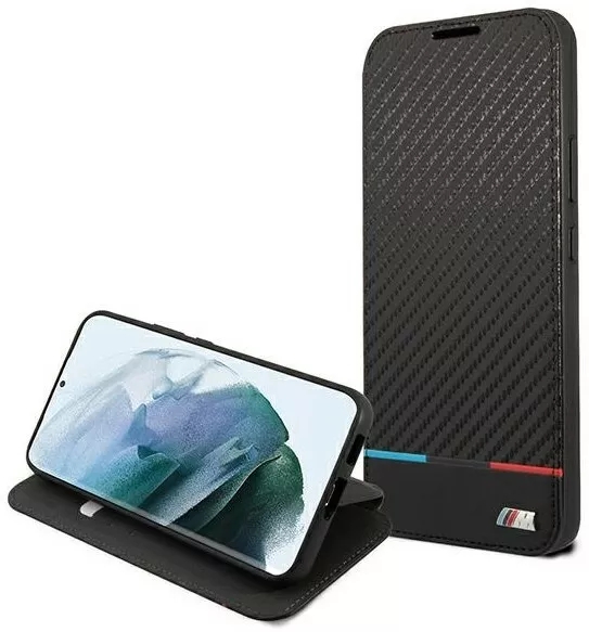 Genuine BMW Carbon Book Wallet Cover for Samsung S22+ Black