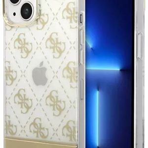 Genuine Guess Fashion 4G Peony Stripe Impact Case Cover For iPhone 14 - Gold