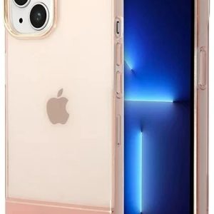 Genuine Guess Vintage Logo Transulent Pink Case Cover For Apple iPhone 14 Plus