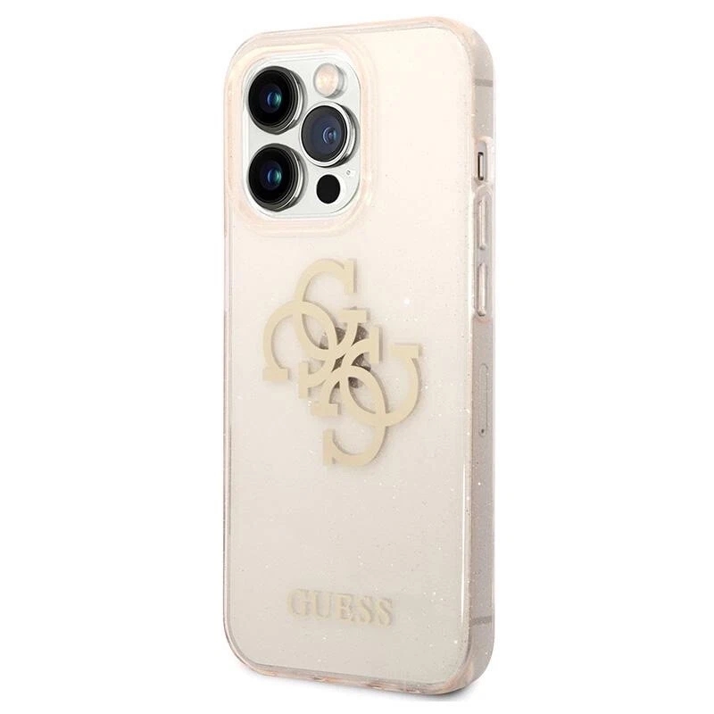 Genuine Guess 4G Big Logo Gold Glitter Hard Case Cover Apple iPhone 14 Pro