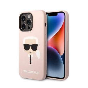Genuine Karl Lagerfeld Karl Head Liquid Silicone Case For iPhone 14 Pro Max Pink