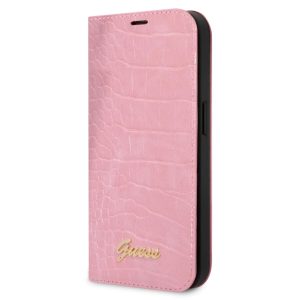 Genuine Guess Croco Book Case 4G Metal Logo Impact for iPhone 14 Pro Pink