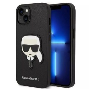 Genuine Karl Lagerfeld Karl's Head Saffiano Case For iPhone 14 Black