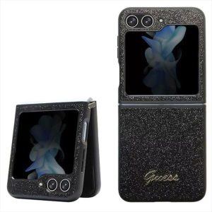 Genuine Guess Script Black Glitter Case Cover For Samsung Galaxy Z Flip 5