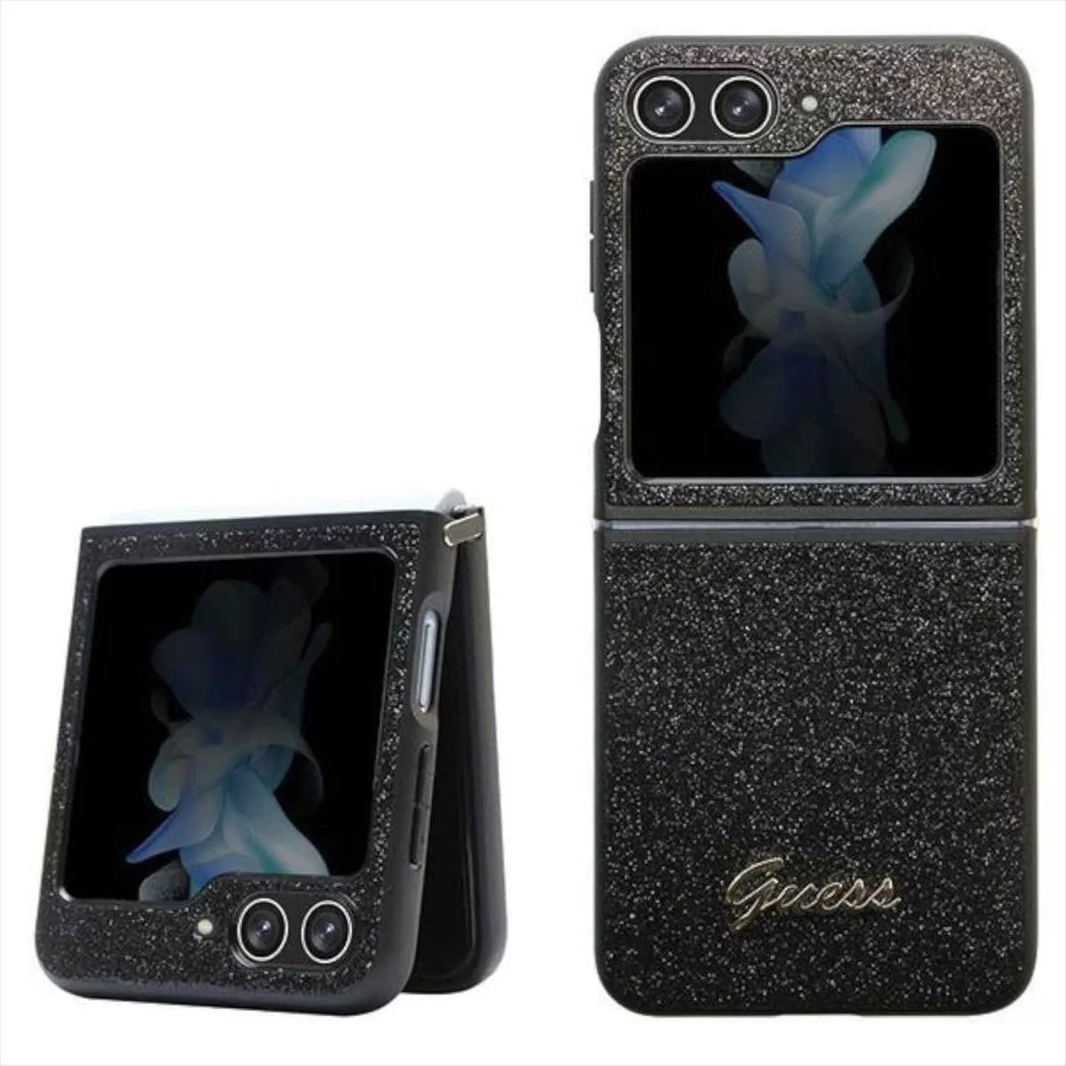 Genuine Guess Script Black Glitter Case Cover For Samsung Galaxy Z Flip 5