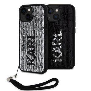 Genuine Karl Lagerfeld Reversible Sequins Case for Apple iPhone 15- Black/Silver