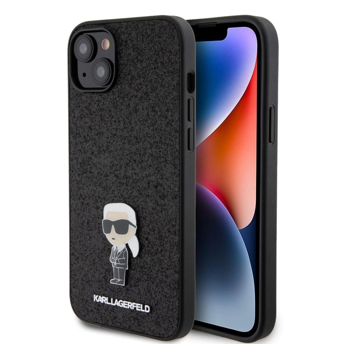 Genuine Karl Lagerfeld Metal Figure Glitter Case Cover for Apple iPhone 15 Plus