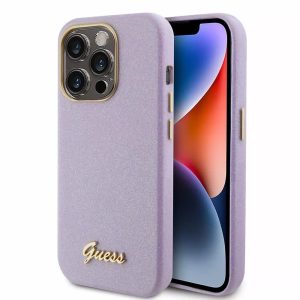 Genuine Guess Lilac Glitter Impact Protection Case Cover For iPhone 15 Pro