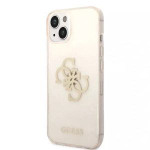 Genuine Guess 4G Big Logo Gold Glitter Case Apple iPhone 14 Plus Clear Rose Gold