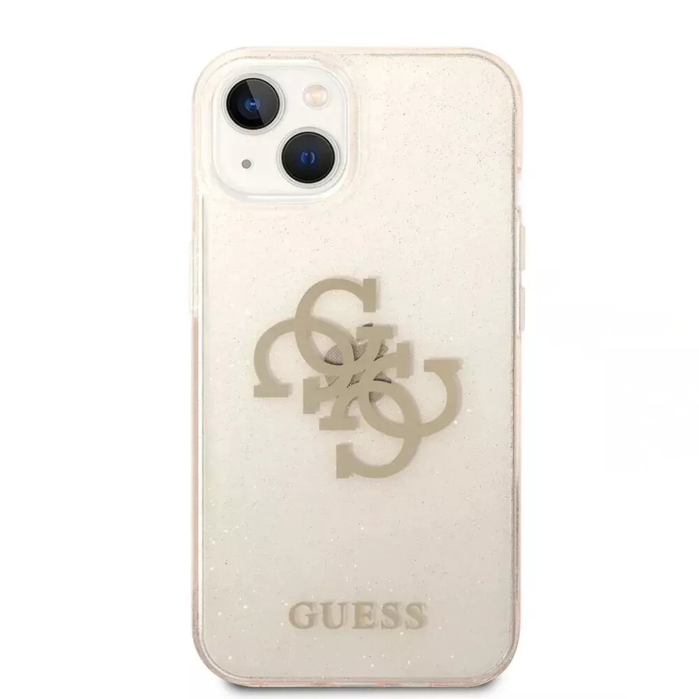 Genuine Guess 4G Big Logo Gold Glitter Case Apple iPhone 14 Plus Clear Rose Gold - Image 2