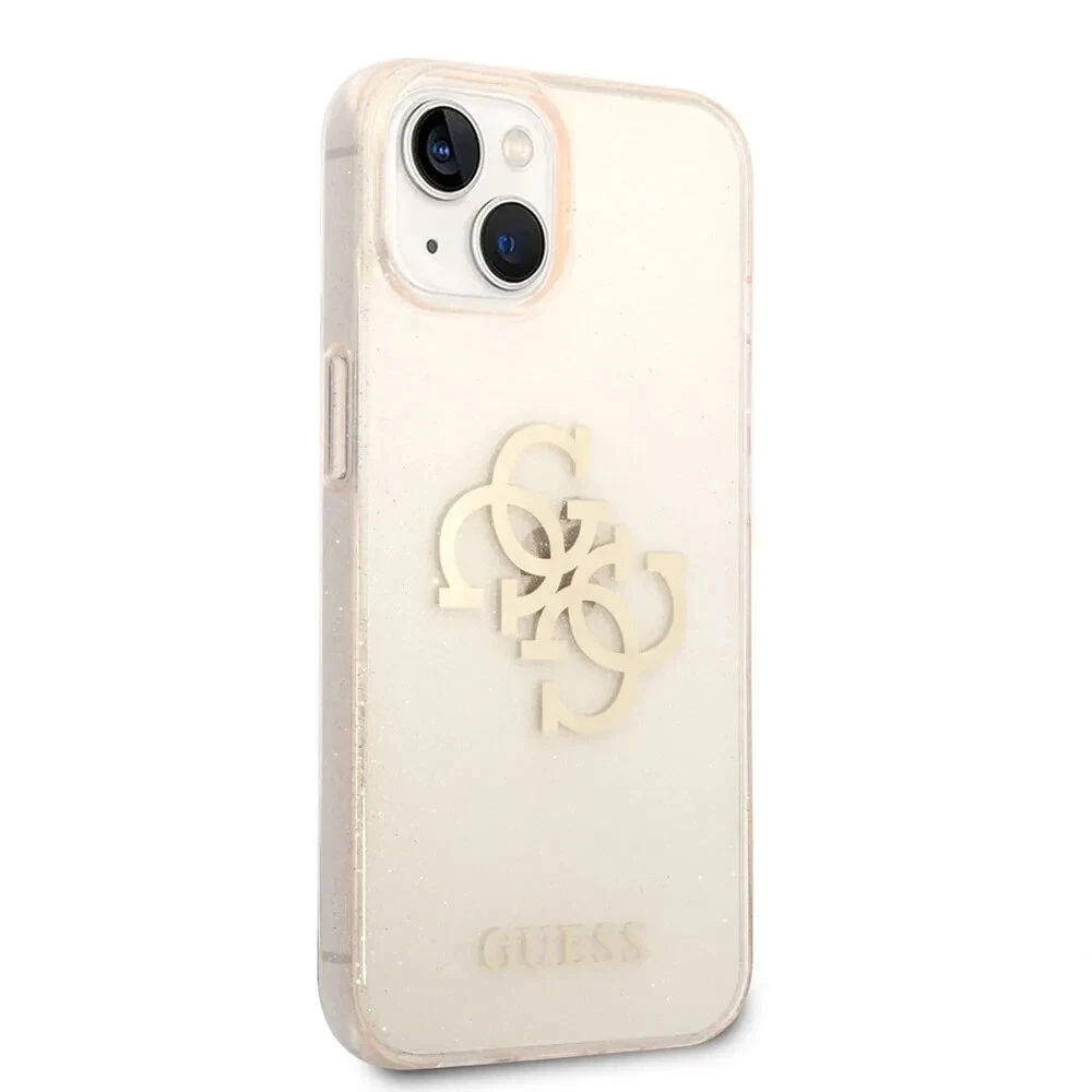Genuine Guess 4G Big Logo Gold Glitter Case Apple iPhone 14 Plus Clear Rose Gold - Image 3