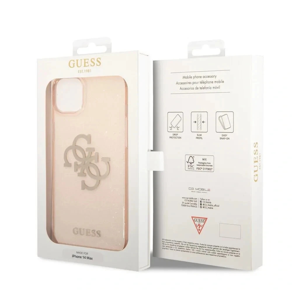 Genuine Guess 4G Big Logo Gold Glitter Case Apple iPhone 14 Plus Clear Rose Gold - Image 6
