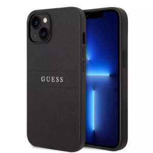 Genuine Guess Saffiano Fashion Stripe Logo Impact Case for iPhone 14 Plus