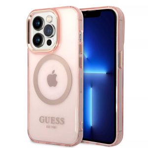 Genuine Guess Transparent Pink Magsafe Impact Case for Apple iPhone 14 Pro Max