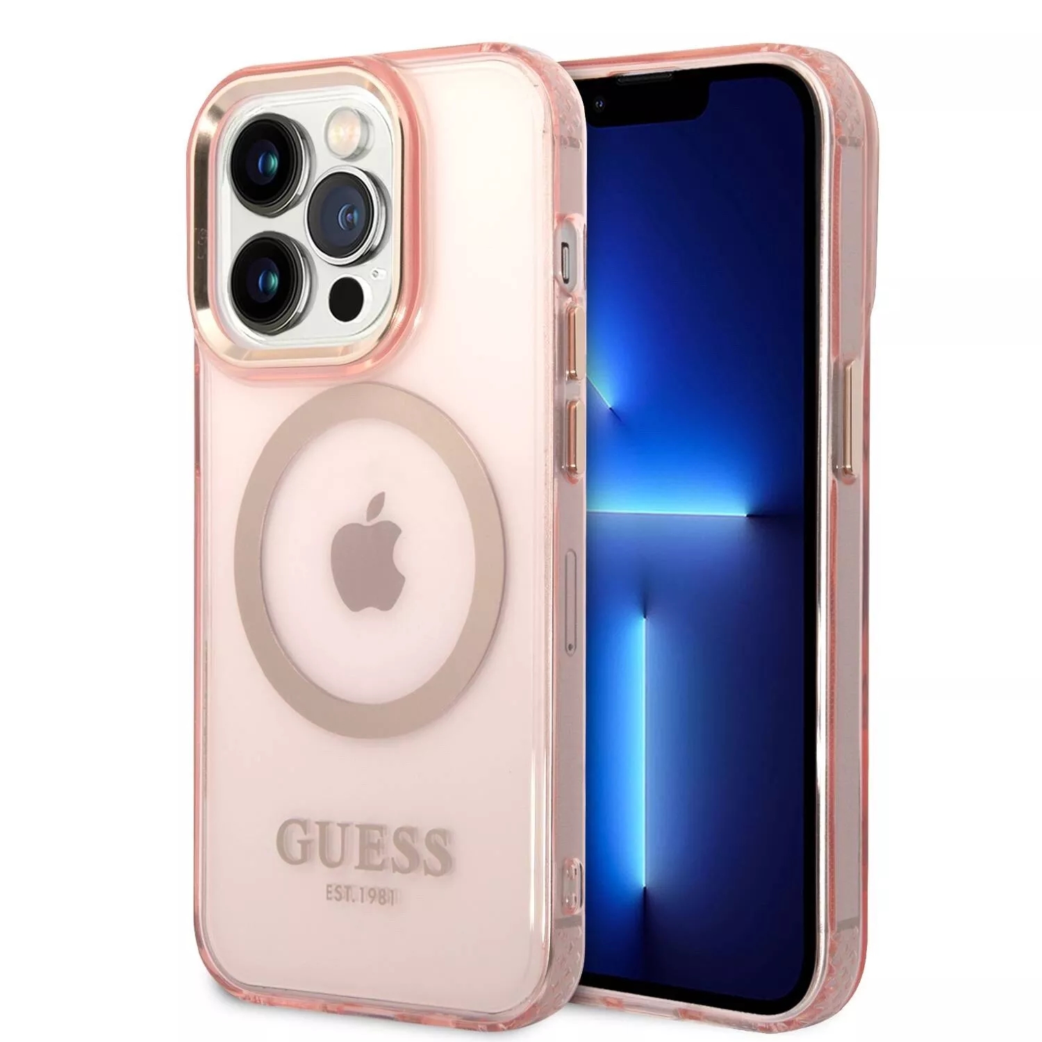 Genuine Guess Transparent Pink Magsafe Impact Case for Apple iPhone 14 Pro Max
