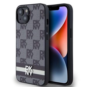 Genuine DKNY Leather Checkered Pattern & Stripe Impact Case for iPhone 14