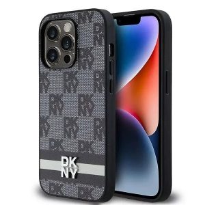Genuine DKNY Leather Checkered Pattern Stripe Impact Case for iPhone 15 Pro