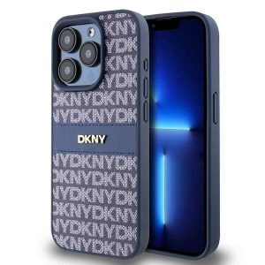 Genuine DKNY Leather Check Pattern Tonal Stripe Impact Case iPhone 15 Pro Max