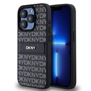 Genuine DKNY Leather Checkered Pattern Tonal Stripe Impact Case iPhone 15 Pro