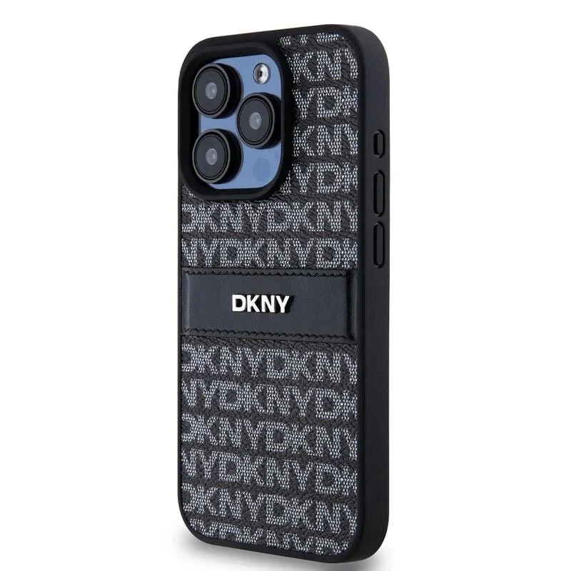 Genuine DKNY Leather Checkered Pattern Tonal Stripe Impact Case iPhone 15 Pro - Image 3