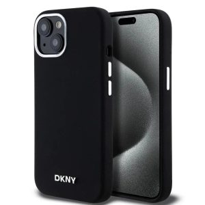 Genuine DKNY Smooth Black Silicone Metal Logo MagSafe Impact Case for iPhone 15