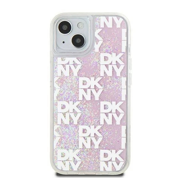 Genuine DKNY Pink Liquid Glitter Checkered Pattern Logo Case Cover for iPhone 15 - Image 3