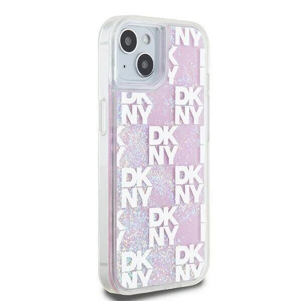 Genuine DKNY Pink Liquid Glitter Checkered Pattern Logo Case Cover for iPhone 15 - Image 4
