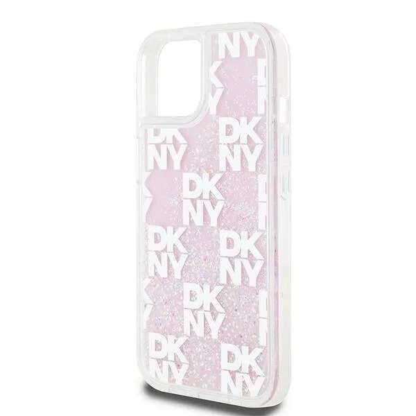 Genuine DKNY Pink Liquid Glitter Checkered Pattern Logo Case Cover for iPhone 15 - Image 6