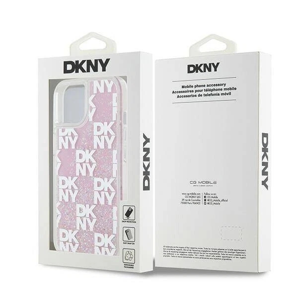 Genuine DKNY Pink Liquid Glitter Checkered Pattern Logo Case Cover for iPhone 15 - Image 8