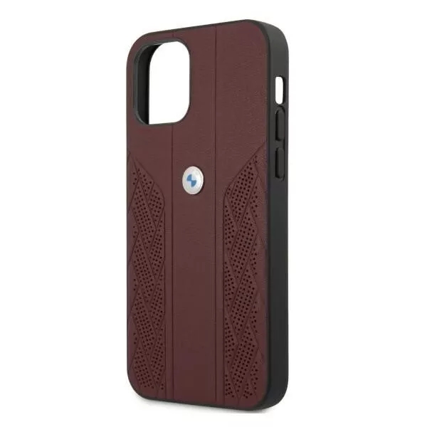 Genuine Leather BMW Debossed Logo Perforate Sides For iPhone 12 and 12 Pro Red - Image 2